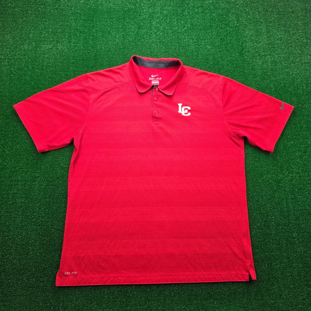 Nike Dri Fit Polo Shirt Mens XL Red Texture Striped LC Logo Embroidered Golf